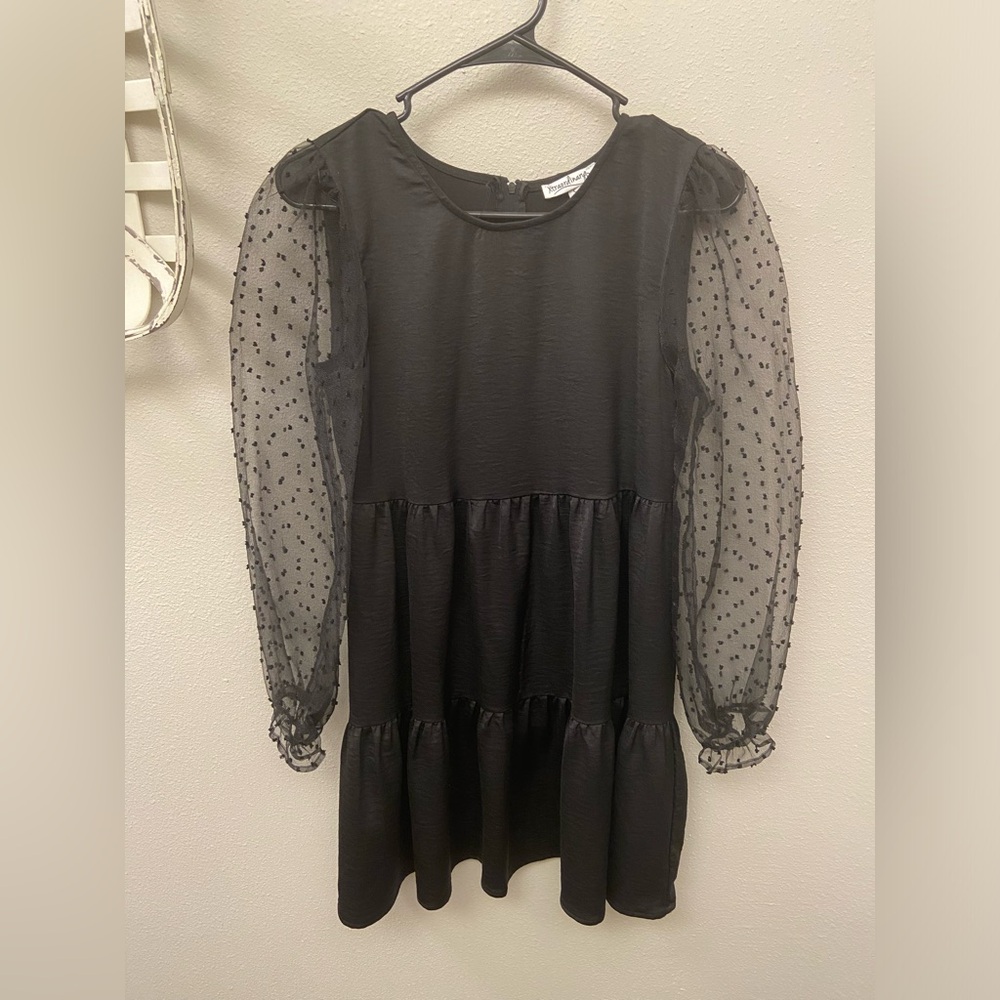Xtraordinary Women’s Black Dress Small Babydoll Sheer Puff Sleeve NEW